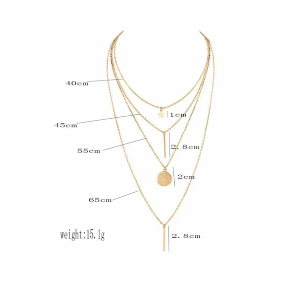 Women's Gold Layered Star Bar Coin Pendant Necklace One Size - Picture 8 of 8